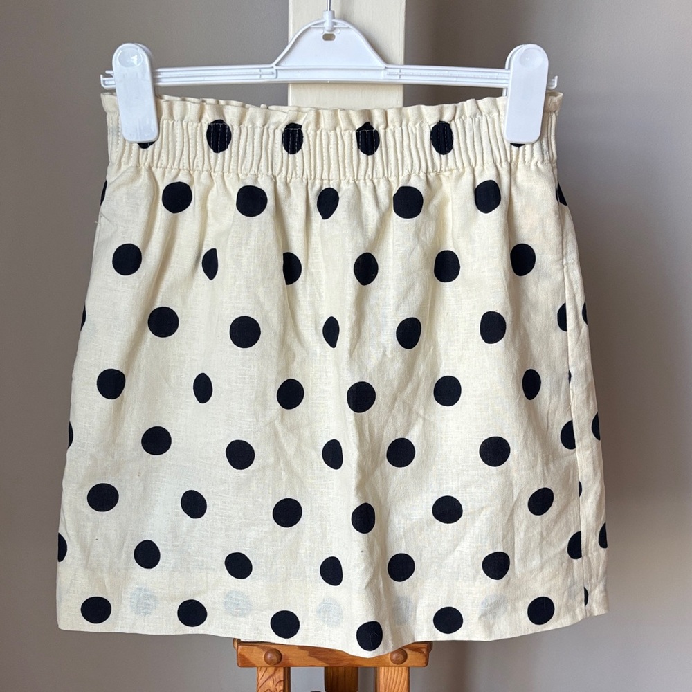 J. Crew Cream Mini Skirt with Black Polka Dots